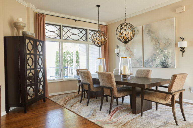 Dining Room with Ornate Decorative Features and Rectangular Dining Room Table
